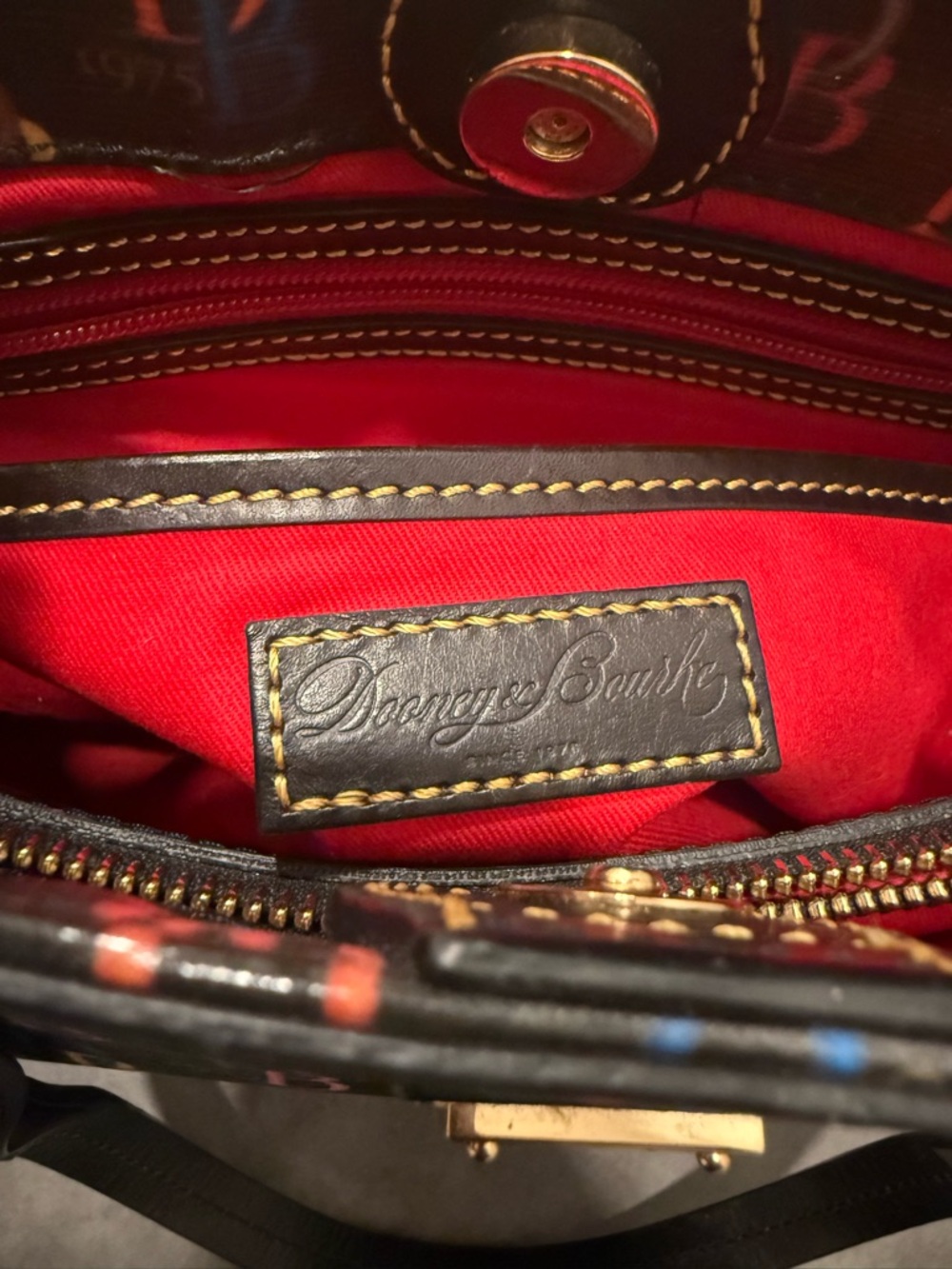 Dooney & Bourke Black Multicolor DB Print Tote - Picture 2 of 11